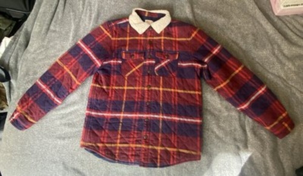 2 - Cat & Jack Youth Button-Up Plaid Shirt, Size XL (16), Orange, Blue